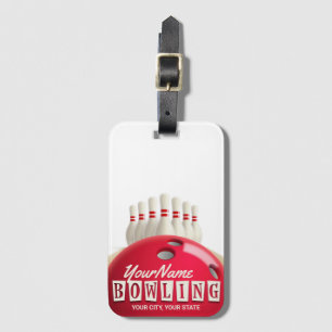 Personalised Bowling Ball Lanes Pins Retro League Luggage Tag