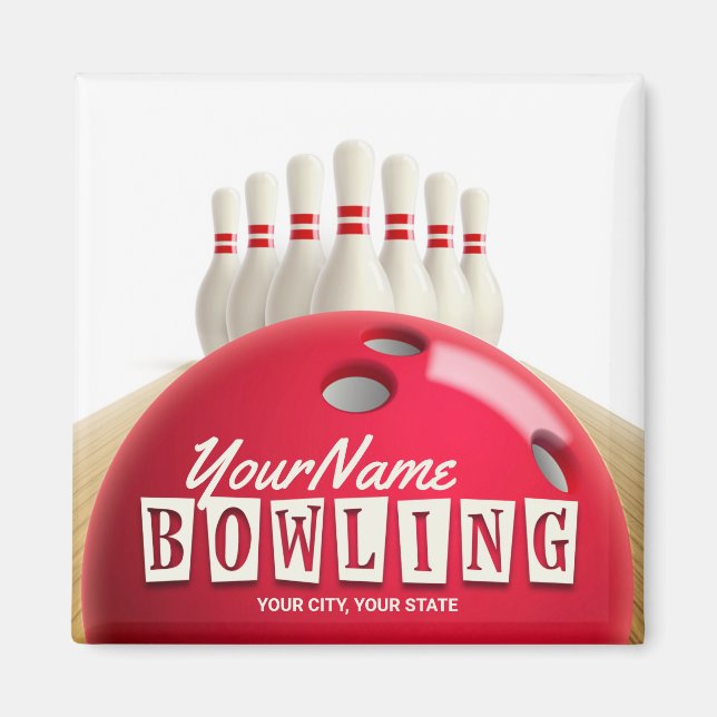 Personalised Bowling Ball Lanes Pins Retro League Magnet (Front)
