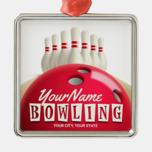 Personalised Bowling Ball Lanes Pins Retro League  Metal Tree Decoration