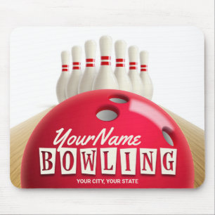 Personalised Bowling Ball Lanes Pins Retro League Mouse Mat