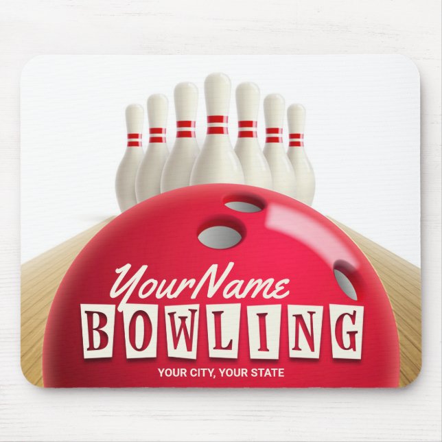Personalised Bowling Ball Lanes Pins Retro League Mouse Mat (Front)