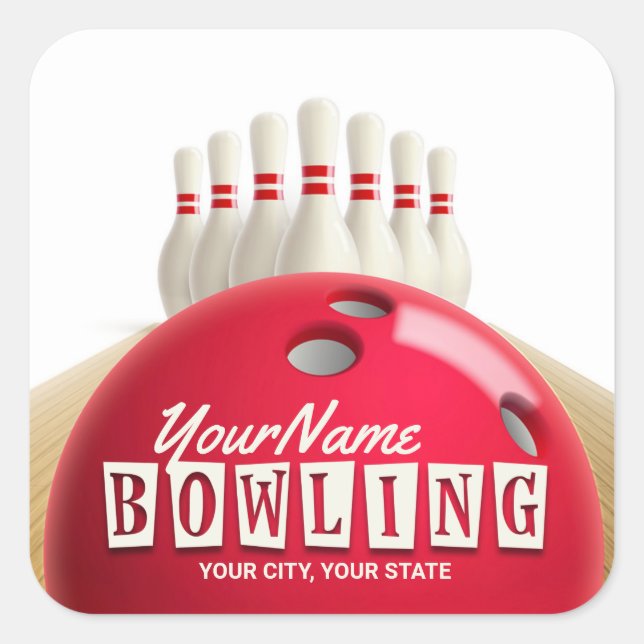 Personalised Bowling Ball Lanes Pins Retro League  Square Sticker (Front)