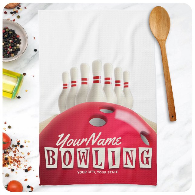 Personalised Bowling Ball Lanes Pins Retro League Tea Towel (Creator Uploaded)