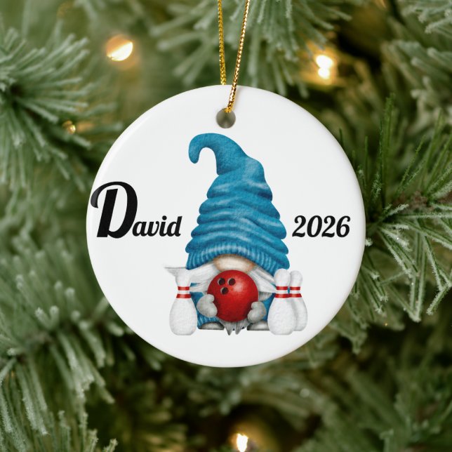 Personalised Bowling Gnome Christmas  Ceramic Tree Decoration (Tree)