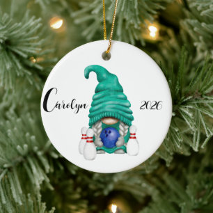 Personalised Bowling Gnome Christmas Ceramic Tree Decoration