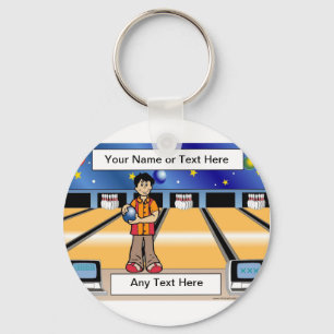  Personalised Bowling - Male Cartoon  Key Ring