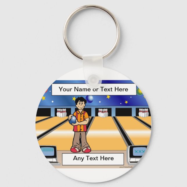  Personalised Bowling - Male Cartoon  Key Ring (Front)