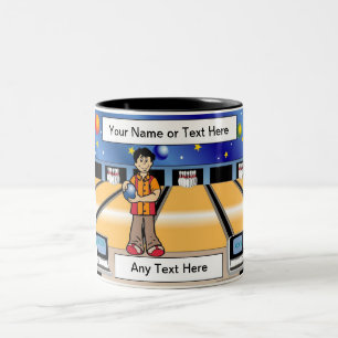 Personalised Bowling - Male Cartoon Two-Tone Coffee Mug