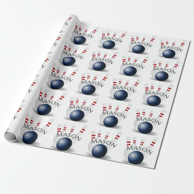 Personalised Bowling Pins and Ball Wrapping Paper (Unrolled)