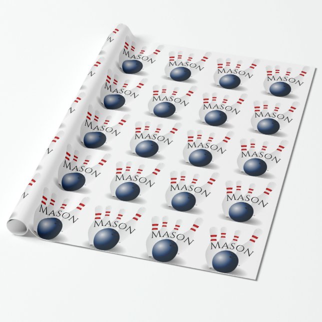 Personalised Bowling Pins and Ball Wrapping Paper (Unrolled)
