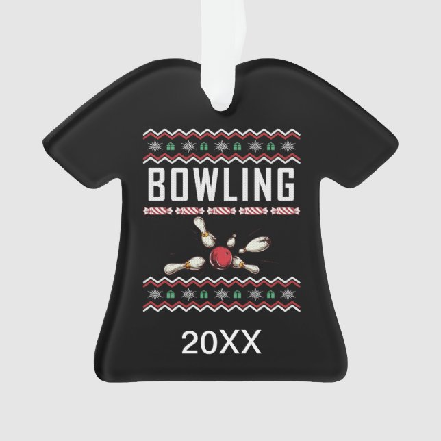 Personalised Bowling Pins Ugly Christmas Sweater Ornament (Front)