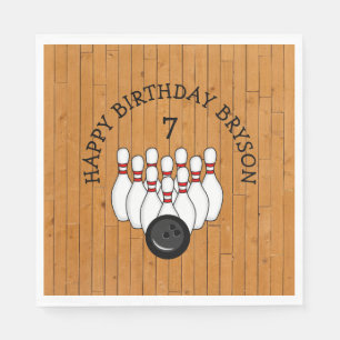 Personalised Bowling Themed Birthday  Age and Name Napkin