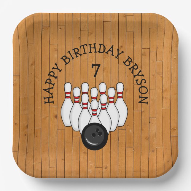 Personalised Bowling Themed Birthday  Age and Name Paper Plate (Front)