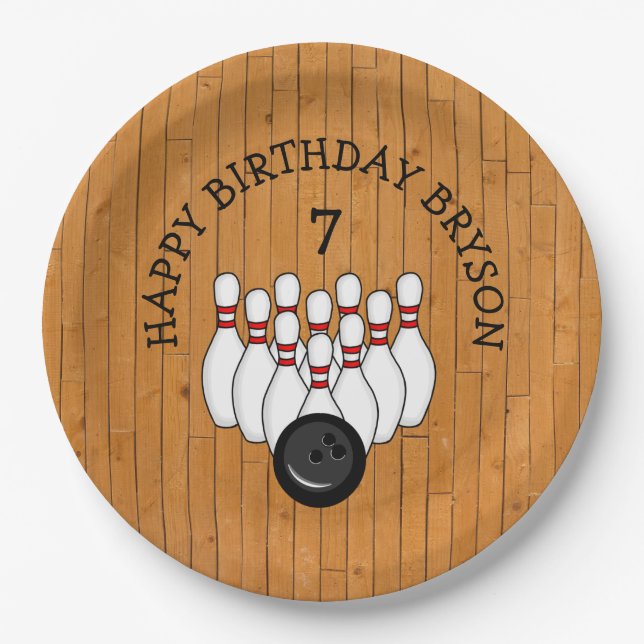 Personalised Bowling Themed Birthday  Age and Name Paper Plate (Front)