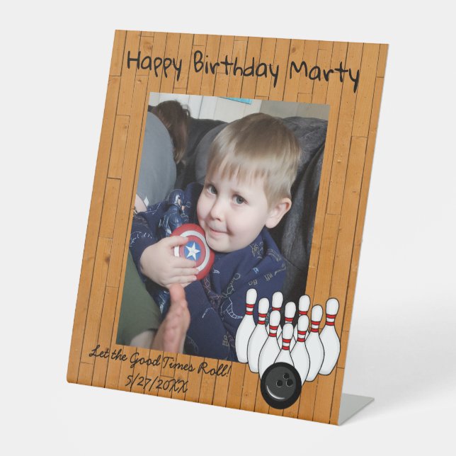 Personalised Bowling Themed Happy Birthday  Pedestal Sign (Front)