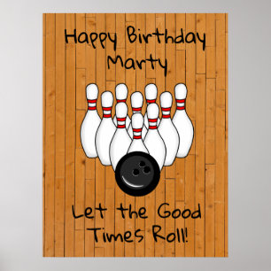 Personalised Bowling Themed Happy Birthday Poster