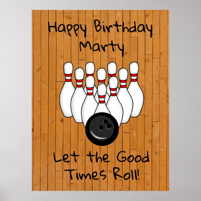 Personalised Bowling Themed Happy Birthday Poster (Front)