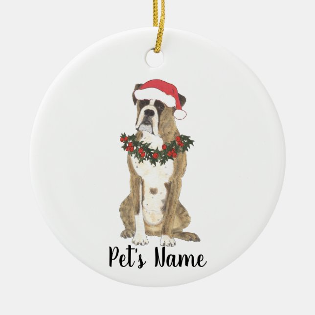 Personalised Boxer (Brindle) Ceramic Tree Decoration (Front)