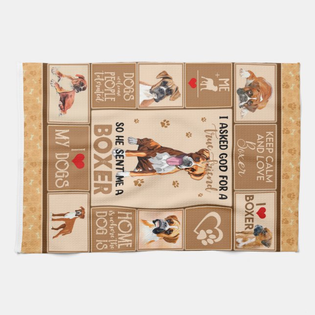 Personalised Boxer Dog Blanket, Dog Lover Gift Tea Towel (Horizontal)