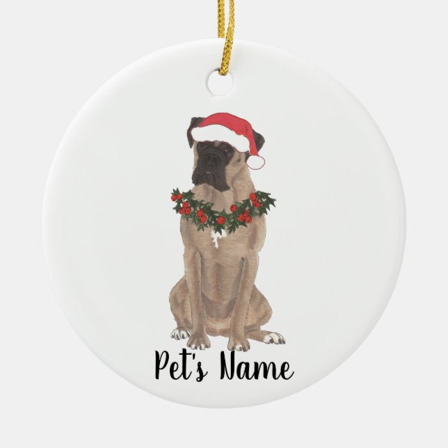 Personalised Boxer (Fawn Masked) Ceramic Tree Decoration (Front)