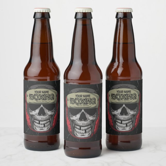 Personalised Boxer Fight Club Skeleton Boxing Gym  Beer Bottle Label (Bottles)