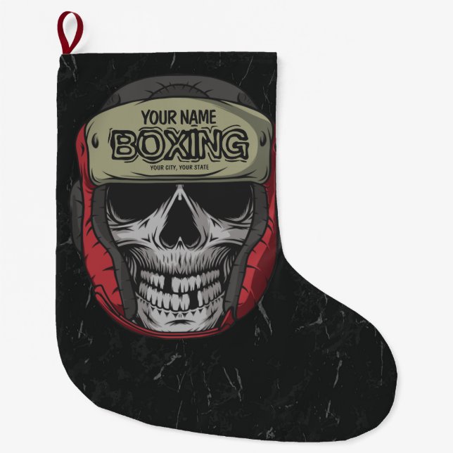 Personalised Boxer Fight Club Skeleton Boxing Gym  Large Christmas Stocking (Front)