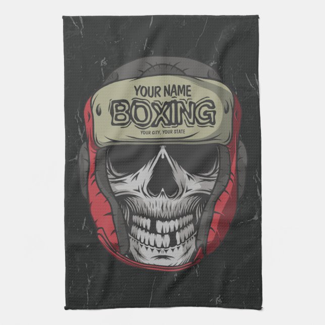 Personalised Boxer Fight Club Skeleton Boxing Gym  Tea Towel (Vertical)