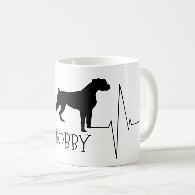Personalised Boxer Love My Dog Heart Beat Coffee Mug (Front Right)