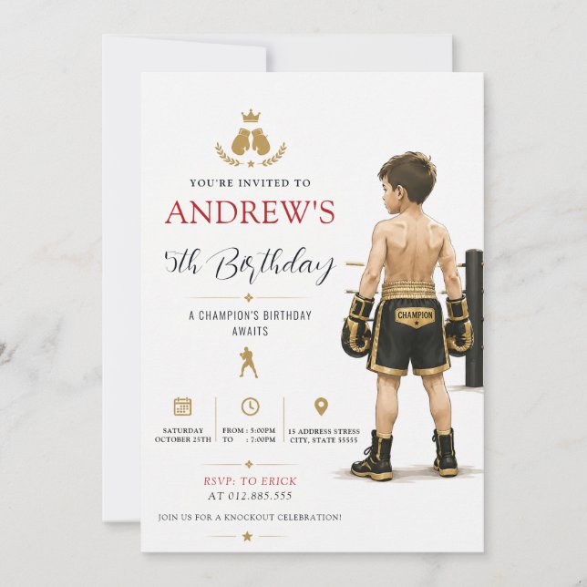 Personalised Boxing Birthday party Invitation (Front)