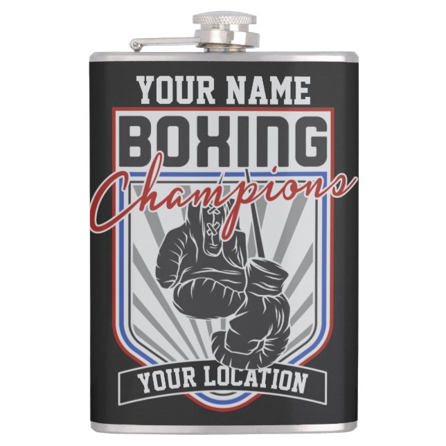 Personalised Boxing Champions Boxer Fitness Gym  Hip Flask (Front)