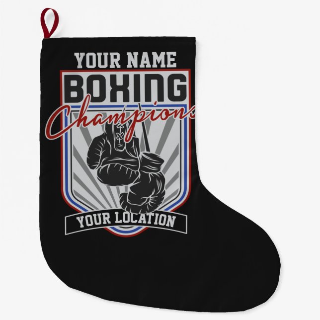 Personalised Boxing Champions Boxer Fitness Gym  Large Christmas Stocking (Front)
