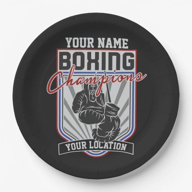 Personalised Boxing Champions Boxer Fitness Gym  Paper Plate (Front)