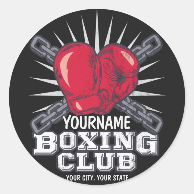 Personalised Boxing Gloves Fighter Champion Boxer  Classic Round Sticker (Front)