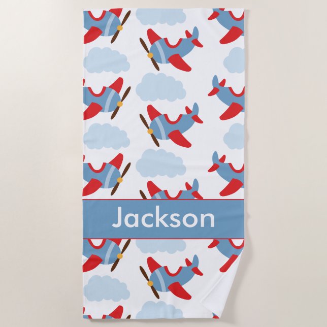 Personalised Boy Aeroplanes Beach Towel (Front)