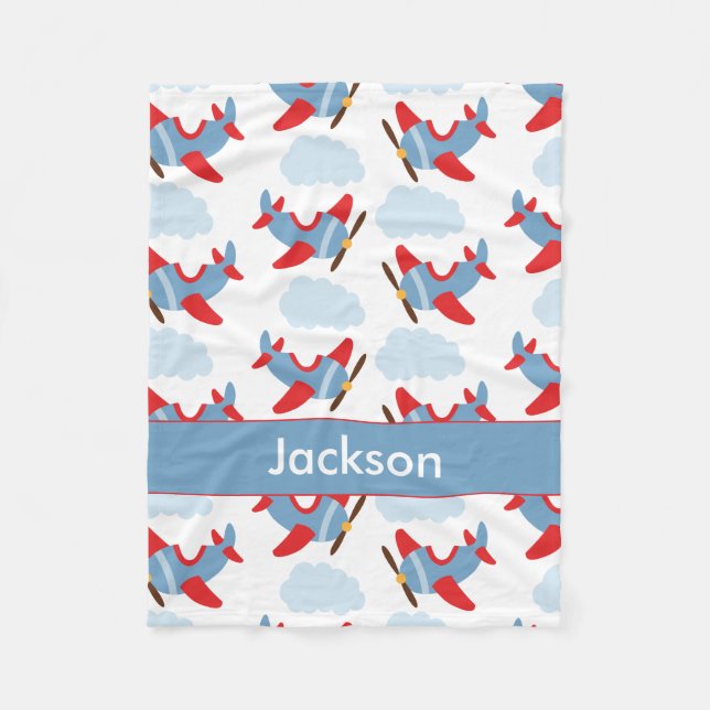 Personalised Boy Aeroplanes Fleece Blanket (Front)