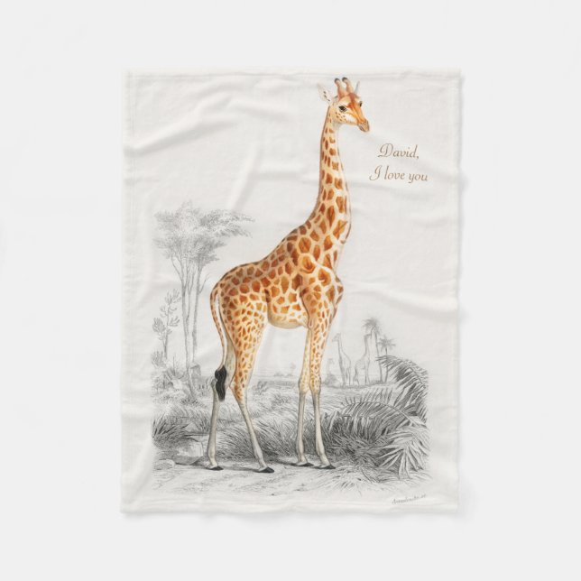 Personalised Boy Baby Giraffe Fleece Blanket (Front)
