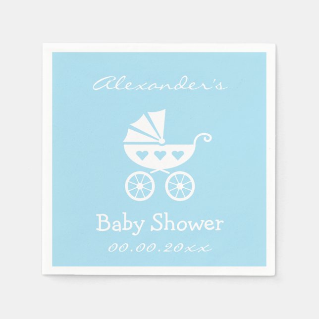Personalised boy baby shower napkins with carriage (Front)