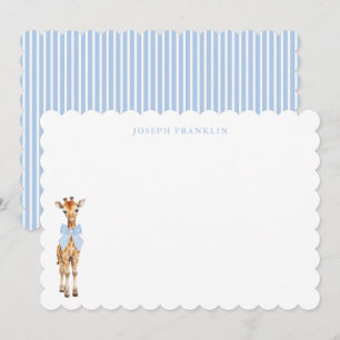 Personalised Boy Baby Shower Note Blue Giraffe Thank You Card