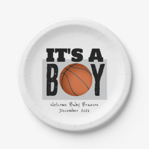 Personalised Boy Basketball Baby Shower White Paper Plate