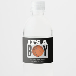 Personalised Boy Basketball Baby Shower White Water Bottle Label