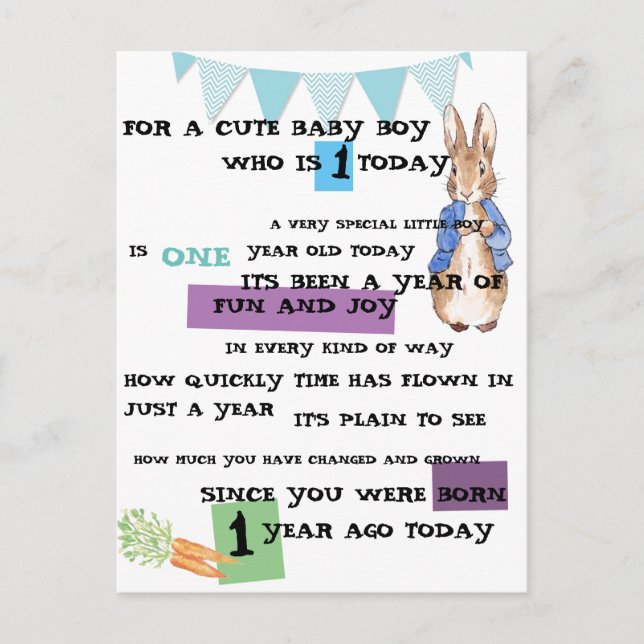 Personalised Boy Birthday Postcard - Peter Rabbit (Front)