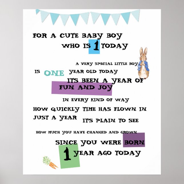 Personalised Boy Birthday Poster - Peter Rabbit (Front)