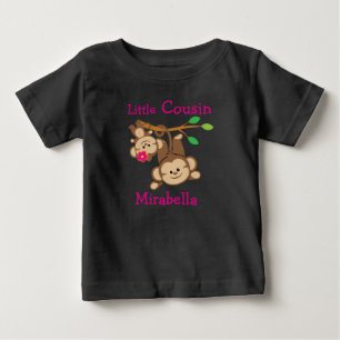 Personalised Boy, Girl Monkeys Little Cousin Baby T-Shirt