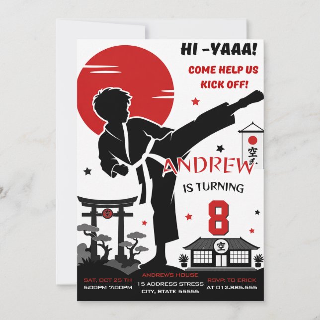 Personalised Boy karate Birthday Invitation (Front)
