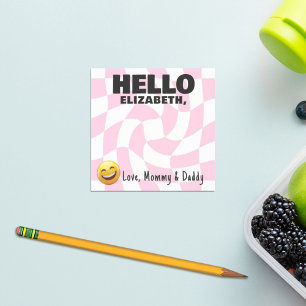 Personalised Boy Lunch Box Note Retro Chequerboard
