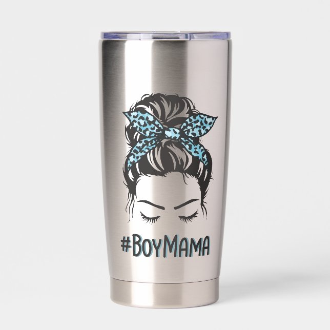Personalised Boy Mama Messy Bun Boy Mum Gifts Insulated Tumbler (Front)