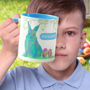 Personalised Boy Name Blue Easter Bunny Egg Hunt Mug