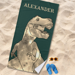 Personalised Boy Name Dinosaur Beach Towel