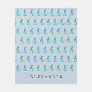 Personalised Boy Name Dinosaur Blue Fleece Blanket