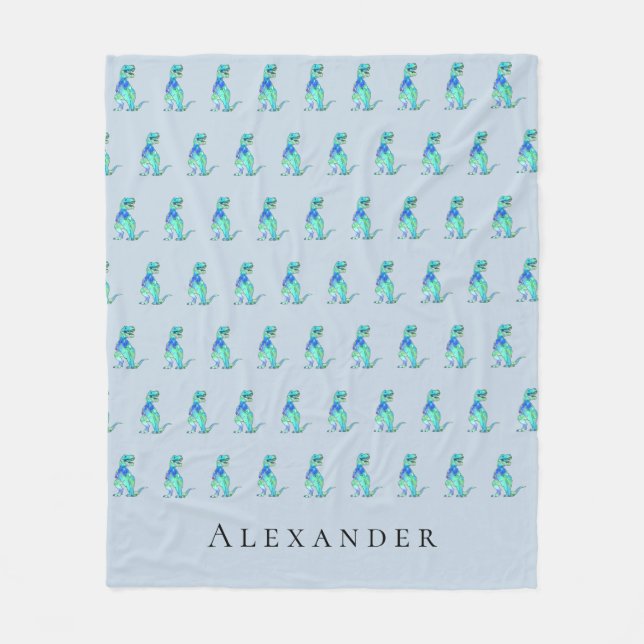 Personalised Boy Name Dinosaur Blue Fleece Blanket (Front)